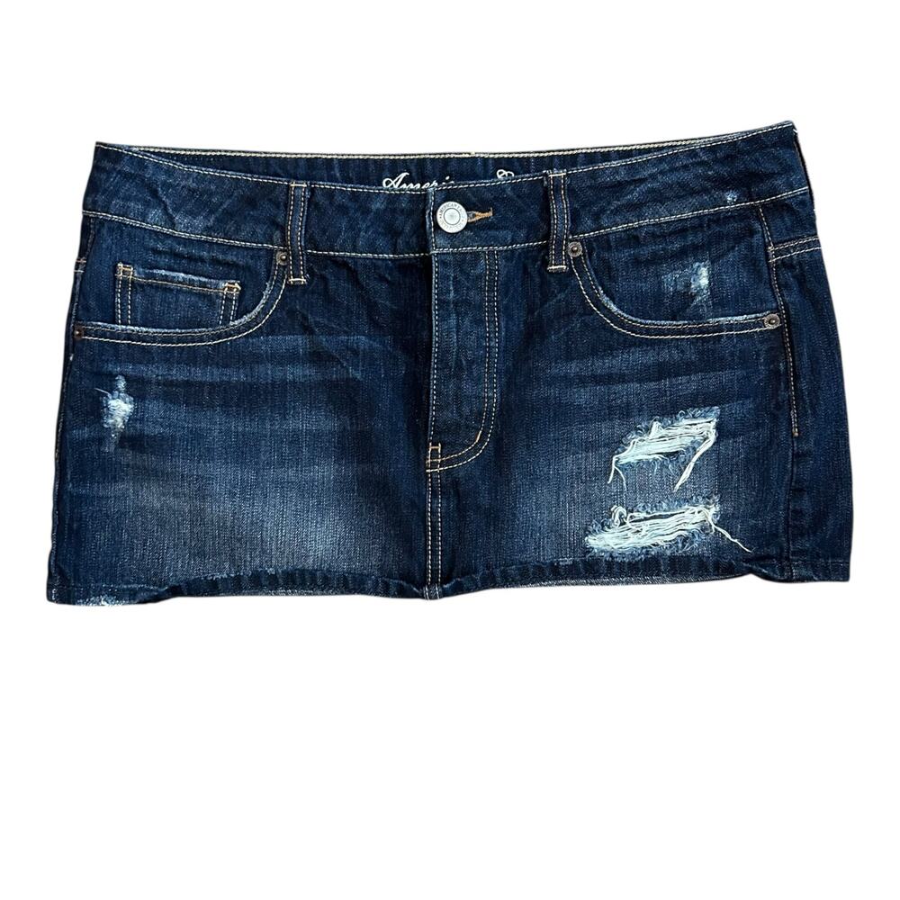 Y2K American Eagle Distressed Dark Wash Mini Skirt Womens 10 Indie Festival